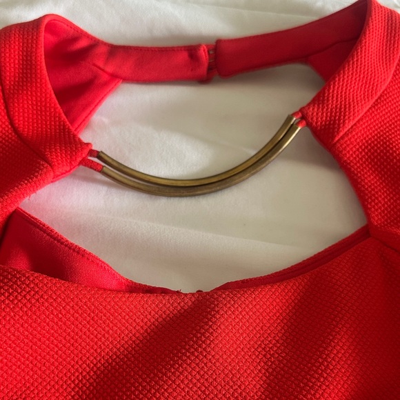 Bisou Bisou Vibrant Red Mini Dress with Gold Neck Ring - Picture 4 of 8